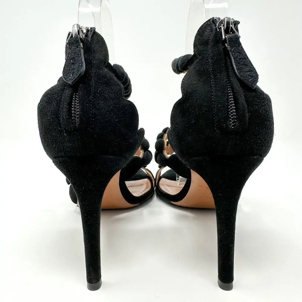 Alaia Bombe Heels Sandals Shoes Black Suede Ankle Strap EU 37 US 6.5